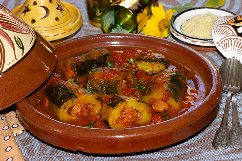 Tajine de courgettes farcies aux merguez