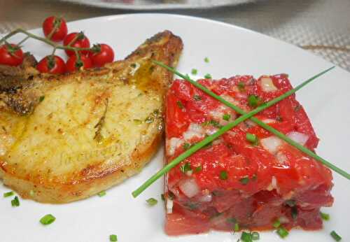 Côte de porc grillée aux épices et rougail de tomates - la cuisine de josette