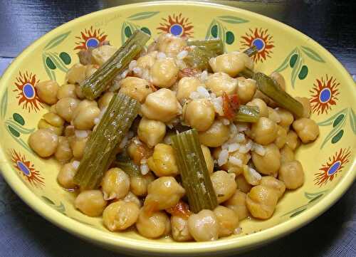 Garbanzos con alcarchofa ( pois chiche aux tiges d'artichauts) - la cuisine de josette