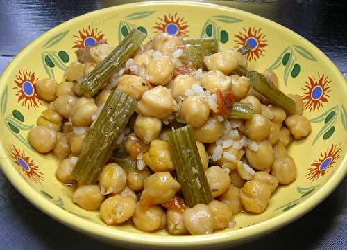 Garbanzos con alcarchofa ( pois chiche aux tiges d'artichauts) - la cuisine de josette