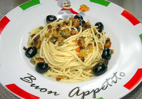 Spaghette anchois,câpres et olives noires - la cuisine de josette