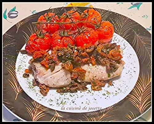 Dos de colin poêlé, brunoise d'olive et tomates confite