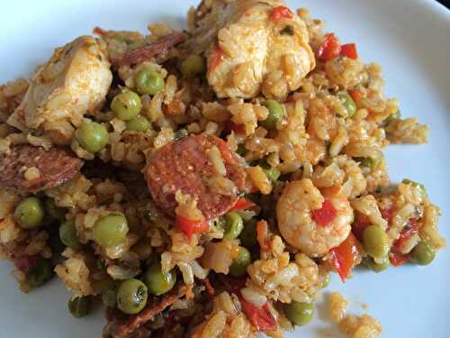 Paella au poulet, crevettes et chorizo - la cuisine de juju