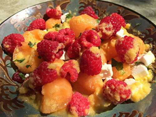 Salade melon framboises et Feta