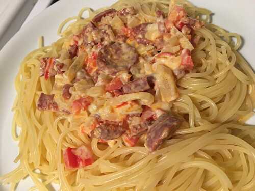 Spaghettis au chorizo et crème de parmesan