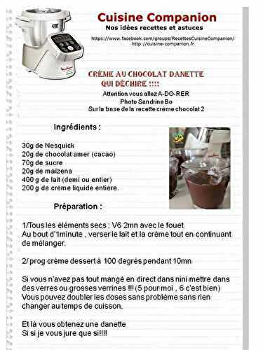 Crème chocolat façon danette