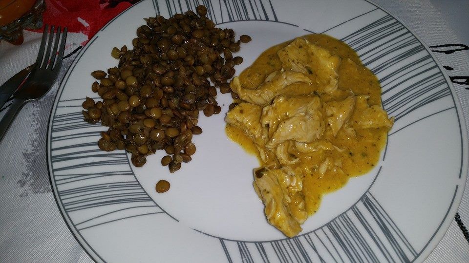 Lentilles avec blanc de poulet sauce Patak's korma