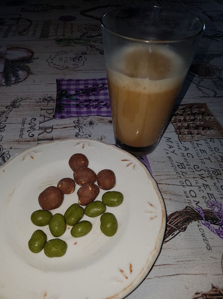 Pause café et pop corn et haricot chocolat blanc matcha de mon partenaire gramm's