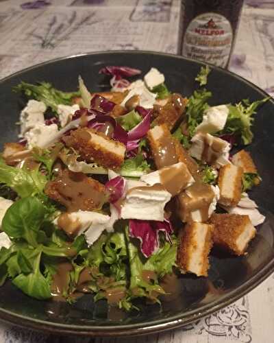 Salade composée steak soja, fromage de chèvre et vinaigrette balsamique Melfor