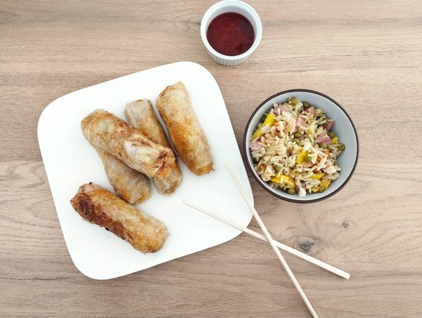  Nems / riz cantonais et sushi #faitmaison , sauce aigre douce