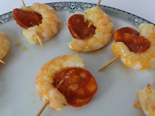 Recette - Brochettes de crevettes au chorizo - La cuisine de Martine
