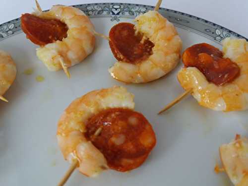 Recette - Brochettes de crevettes au chorizo