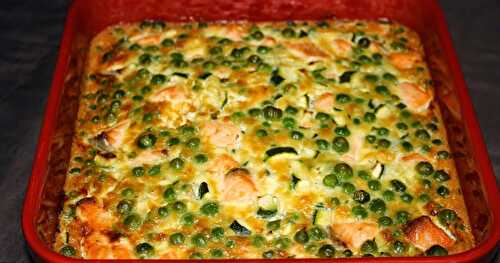 Clafoutis au saumon,courgettes et petits pois