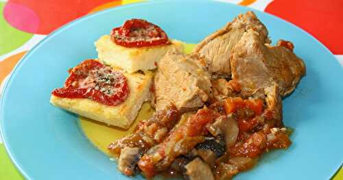 Sauté de veau - Polenta gratinée à la tomate confite