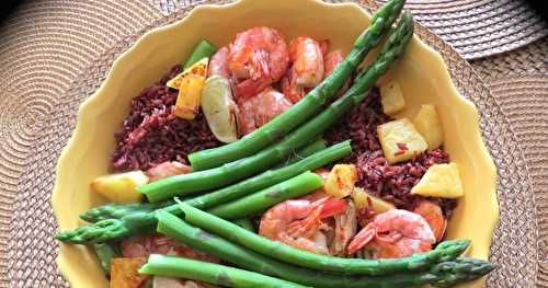 Assiette gourmande aux asperges et aux crevettes +