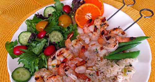 Brochettes de crevettes aux agrumes +