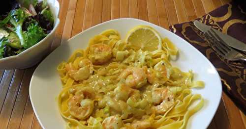 Crevettes au citron et au lait de coco sur pâtes + 