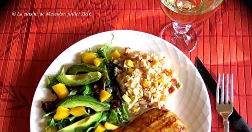 Escalopes de poulet bbq aux épices + riz aux tomates séchées + 