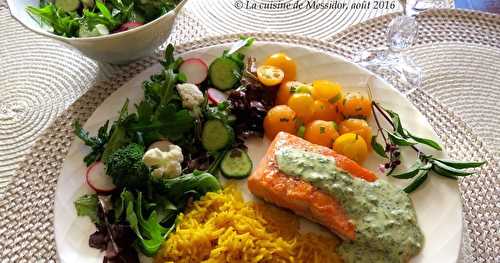 Filets de truite poêlés, sauce aux herbes fraîches + 