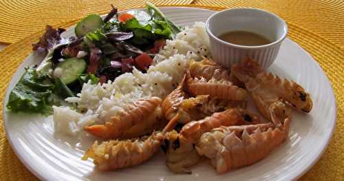 Langoustines grillées, marinade mangue/cari/coco