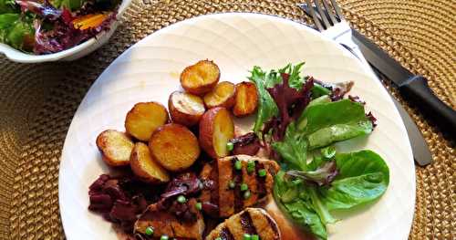 Médaillons de porc bbq, sauce au vin rouge et aux champignons + 