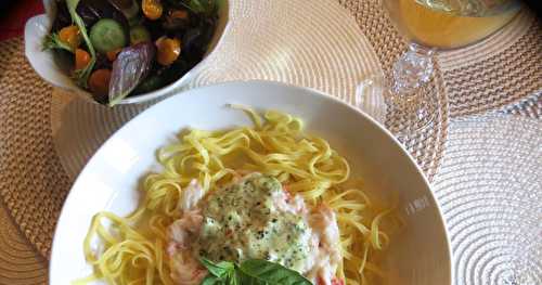 Pâtes au crabe des neiges et à la crème de pesto +