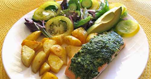 Pavés de saumon, pesto de roquette et de basilic 