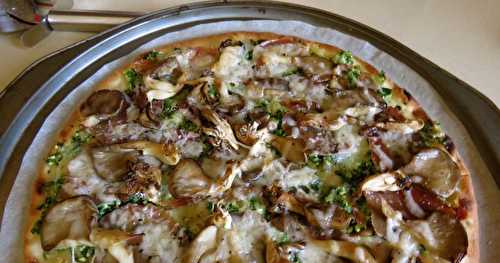 Pizza au pesto santé, jambon et champignons + 