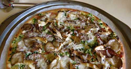 Pizza au pesto santé, jambon et champignons + 