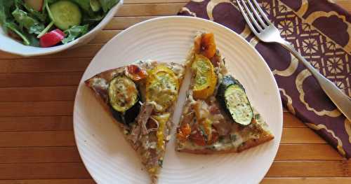 Pizza de canard confit aux légumes grillés + 