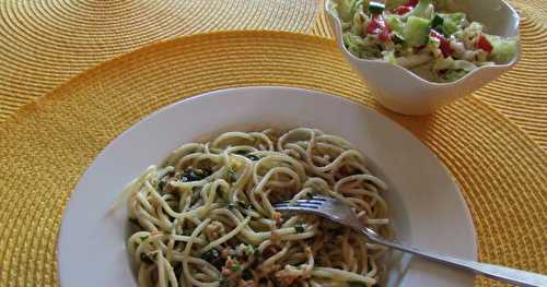 Spaghetti dépanneur au saumon et au pesto express