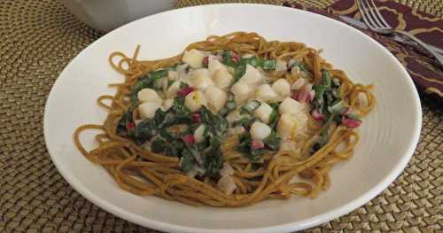 Spaghettis aux pétoncles de baie, sauce crémeuse au cari doux + 