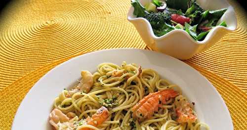 Spaghettis de langoustines au pesto de coriandre