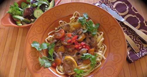 Tagliatelles au canard et aux légumes grillés + 