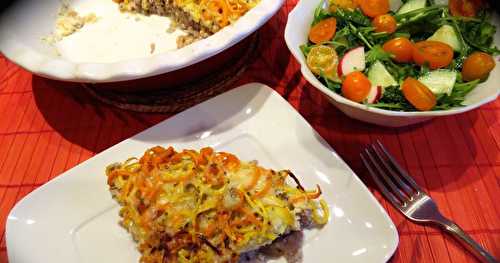 Tourte à la viande gratinée, croûte aux légumes en spirales +