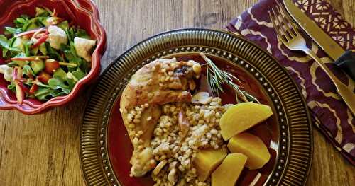 Casserole de poulet à l’orge et aux champignons +