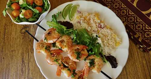 Brochettes de crevettes, lime et estragon frais + 