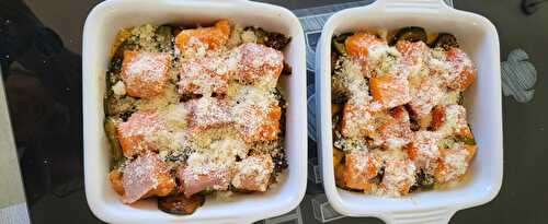 Gratin de lentilles corail, courgette et saumon