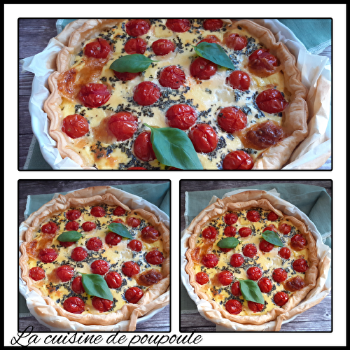 Quiche aux tomates cerise, mozzarella et pignons