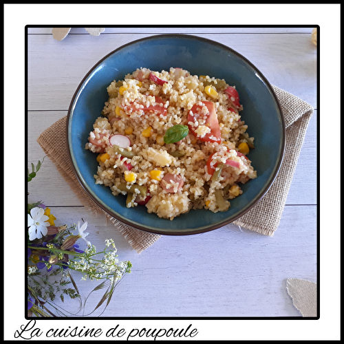 Salade boulgour, radis, haricots, maïs, Knacki et comté