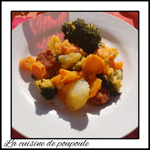 Wok de brocolis pommes de terre carottes au chorizo