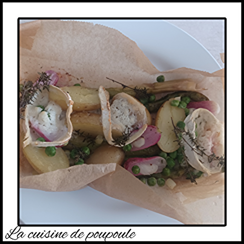 Papillote de légumes croquants au fromage de chèvre de Sainte Maure