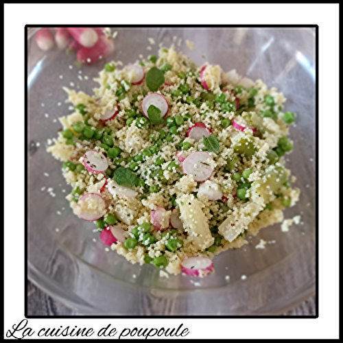 Semoule en salade aux asperges, radis, petits pois et menthe