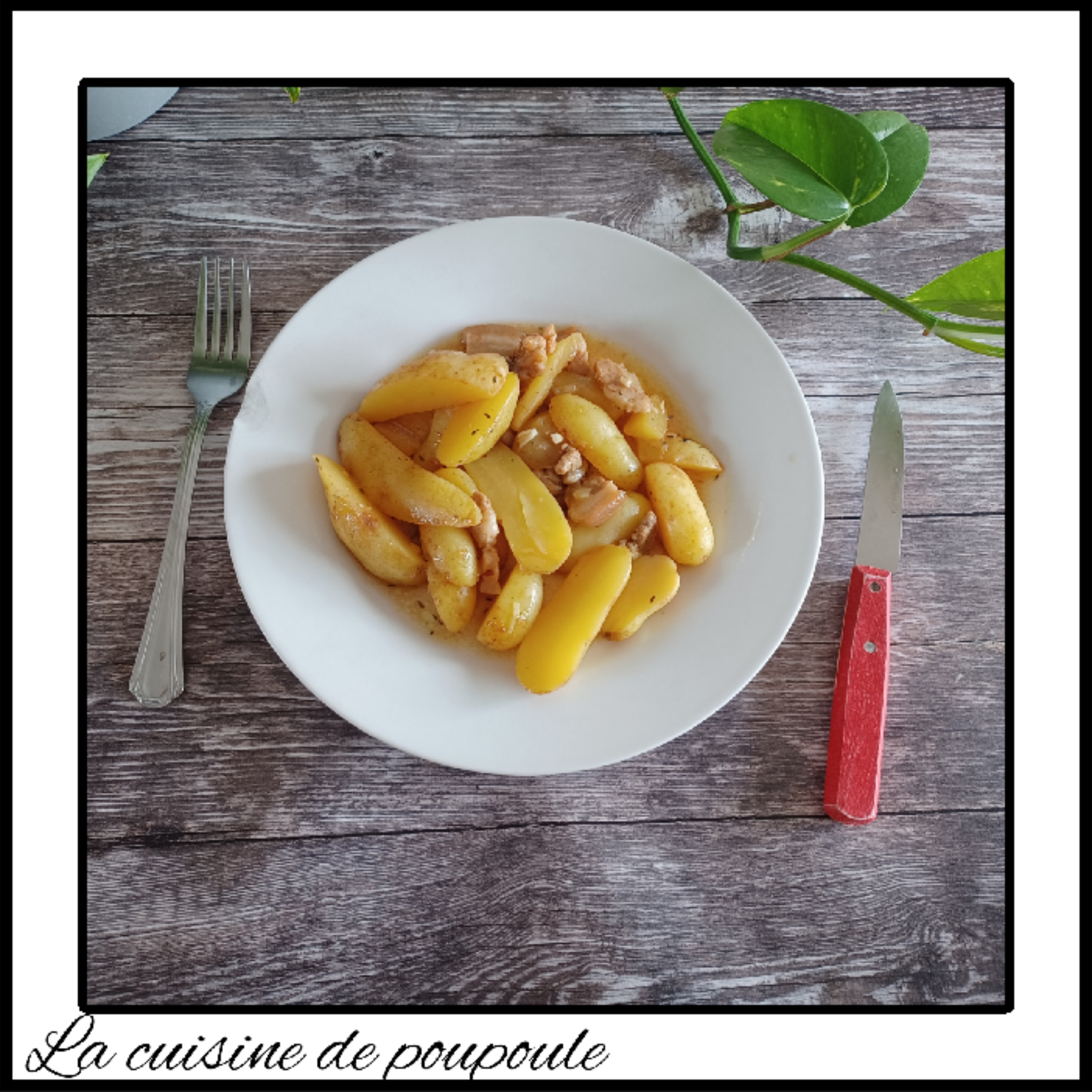 Pommes de terre primeur au jus de thym et poitrine fumée