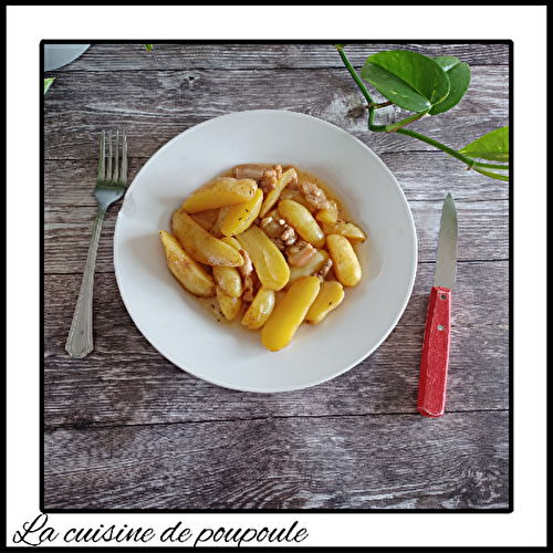 Pommes de terre primeur au jus de thym et poitrine fumée