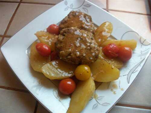 MEDAILLONS DE VEAU AUX NOISETTES POMMES DE TERRE ET TOMATES CERISES