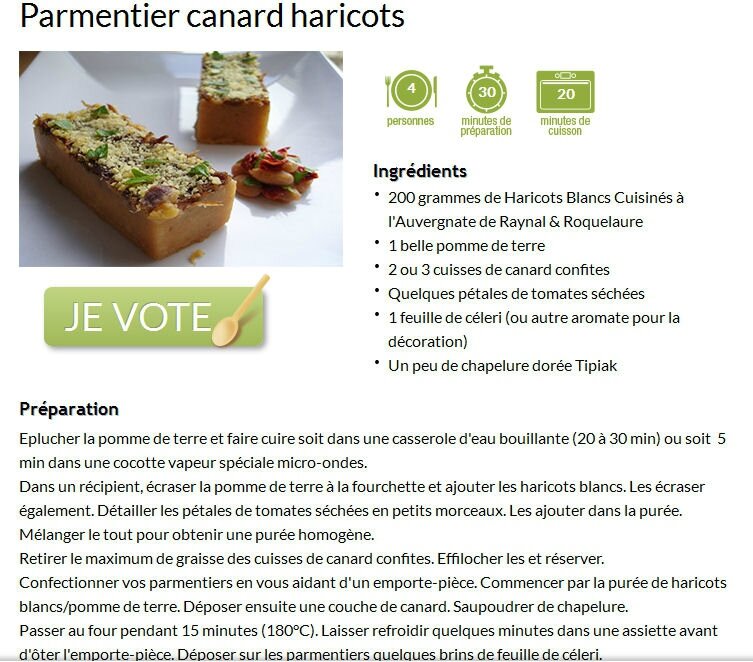 VOTEZ POUR MA RECETTE DE PARMENTIER DE CANARD AUX HARICOTS BLANCS [#CONCOURS]