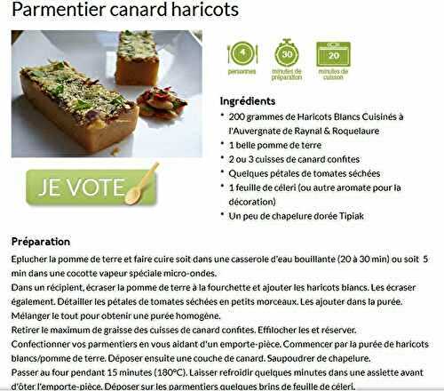 VOTEZ POUR MA RECETTE DE PARMENTIER DE CANARD AUX HARICOTS BLANCS [#CONCOURS]