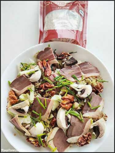 SALADE DE QUINOA FRANCAIS, MAGRET DE CANARD, CHAMPIGNONS ET NOIX