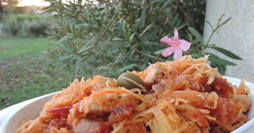 Courge spaghetti au poulet basilic